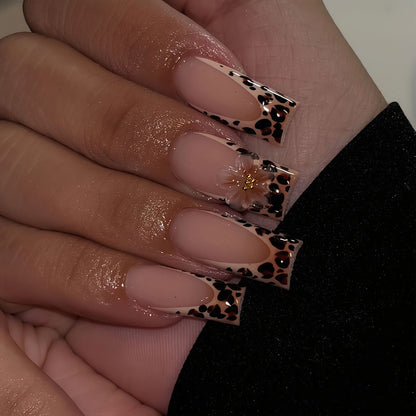 Artistic Floral Leopard Print Press-On Nails Acalora