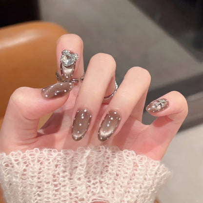 Elegant Press-On Nail Art Set with Distinctive Metallic Accents Acalora