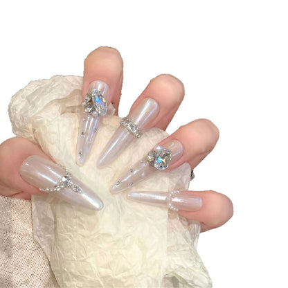 Decorative Stiletto Nail Tips Set with Gemstone Accents Acalora