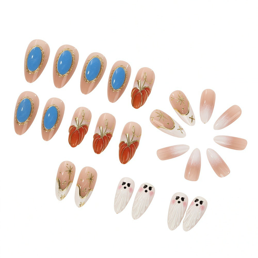 Creative artificial nails with autumn design and detailed accents Acalora