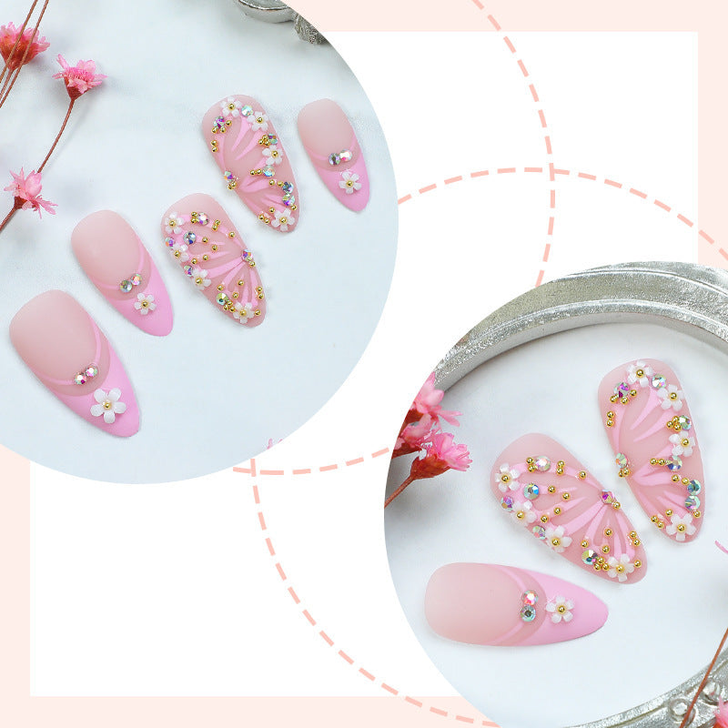 Decorative Press-On Nail Art Set with Gemstone and Floral Accents Acalora