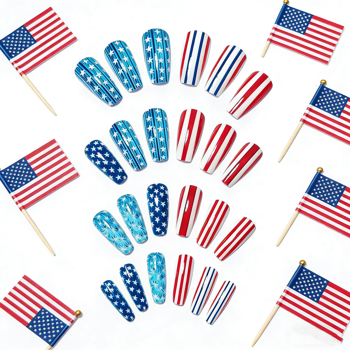 Patriotic Stars and Stripes Nail Art Acalora