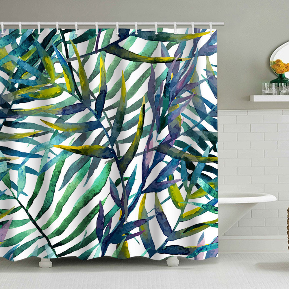 Tropical Leaf Print Shower Curtain