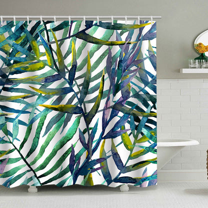 Tropical Leaf Print Shower Curtain