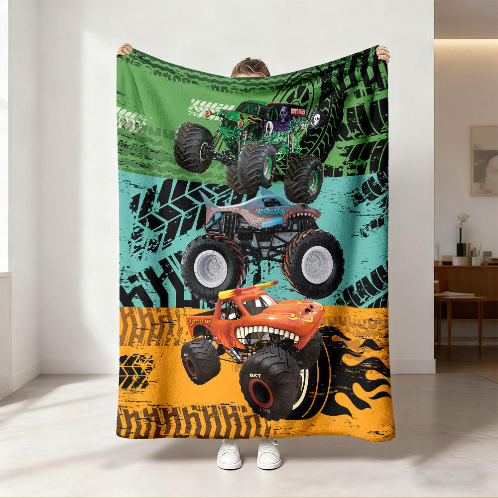 Unisex Monster Truck-Themed Fleece Blanket