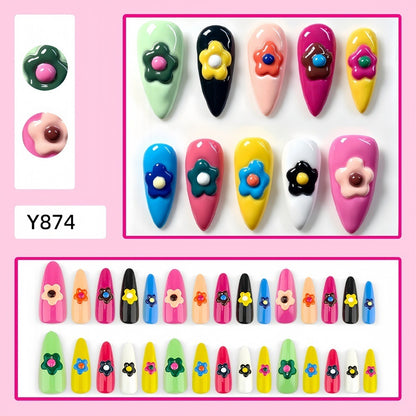 Artificial nail set with colorful flower designs Acalora