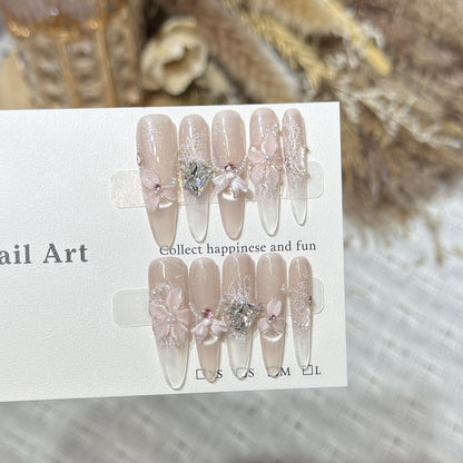Decorative Press-On Nail Art Set with Floral and Gemstone Accents Acalora