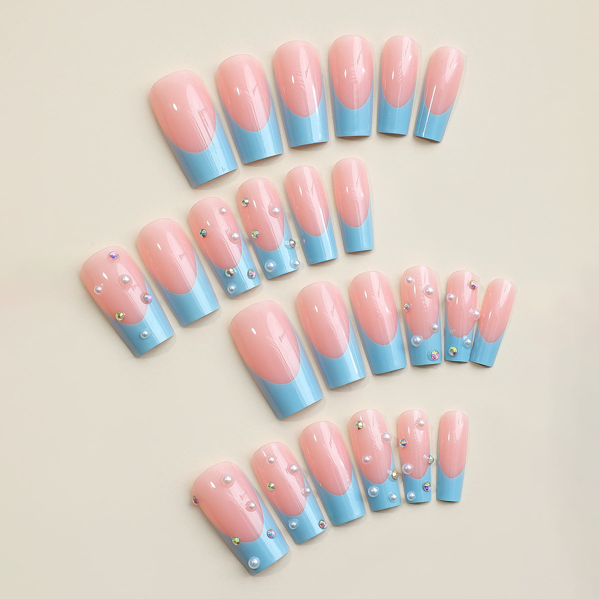 Premium Decorative Press-On Nail Set with Elegant Blue Tips and Jewel Accents Acalora