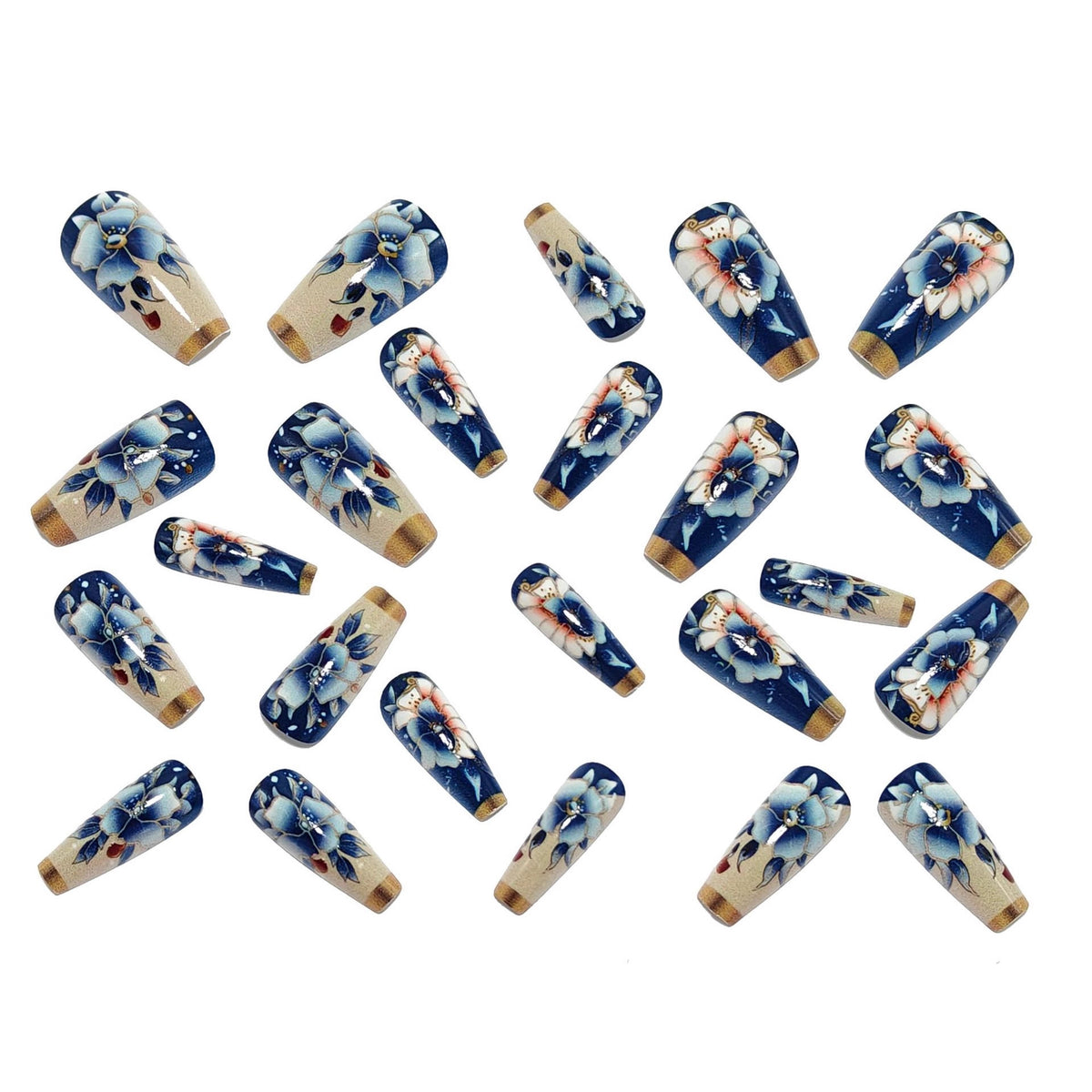 Artificial nails with floral and glamorous 3D applications Acalora