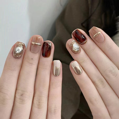 Elegant Nail Art Set with Unique Marble and Metallic Accents Acalora