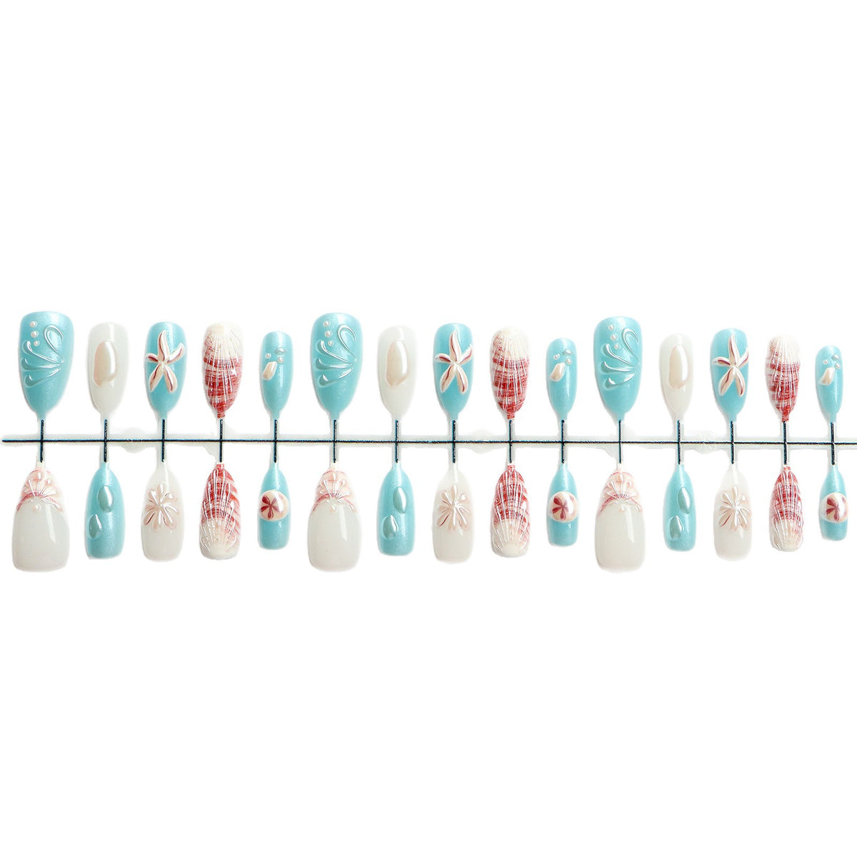 Coastal-Themed Press-On Nail Art Set Acalora