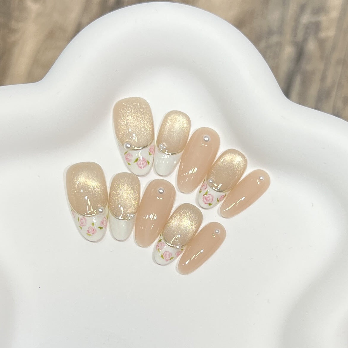 Glittery Floral Press-On Nail Set Acalora
