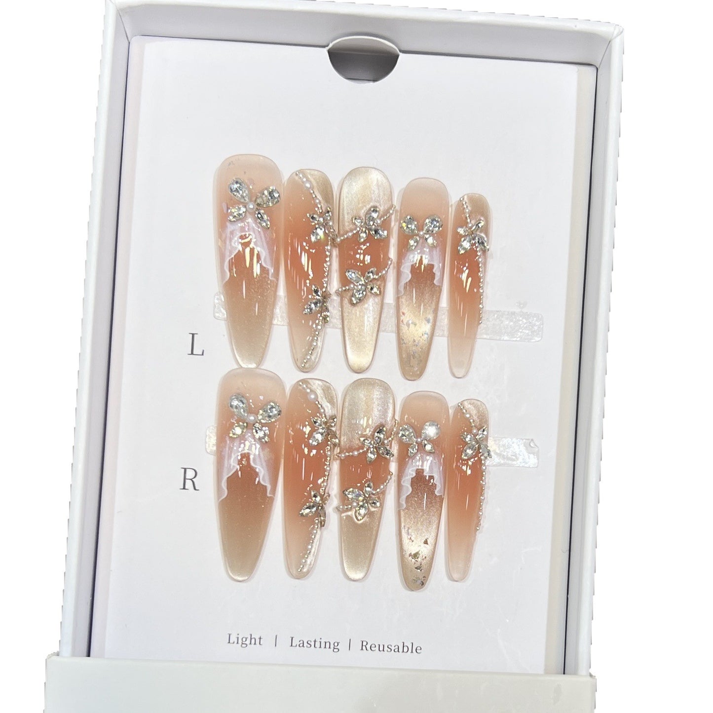 Decorative Rhinestone-Embellished Stiletto Press-On Nail Set Acalora