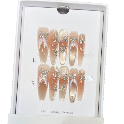 Decorative Rhinestone-Embellished Stiletto Press-On Nail Set Acalora