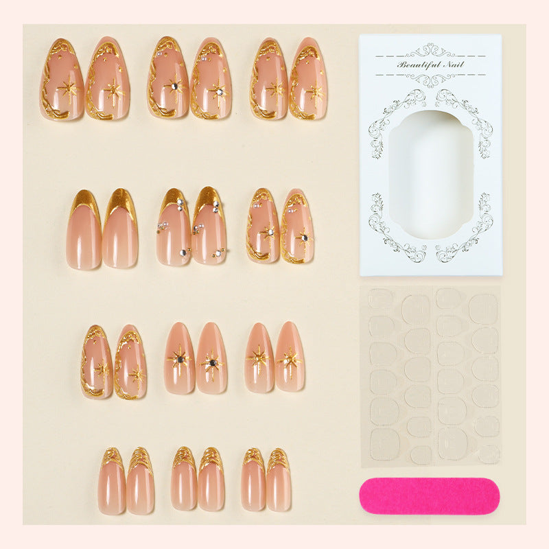 Decorative Press-On Nail Art Set with Gold Accents Acalora