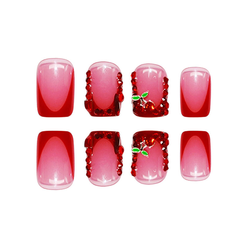 Artistic Press-On Nail Set with Floral Embellishments Acalora