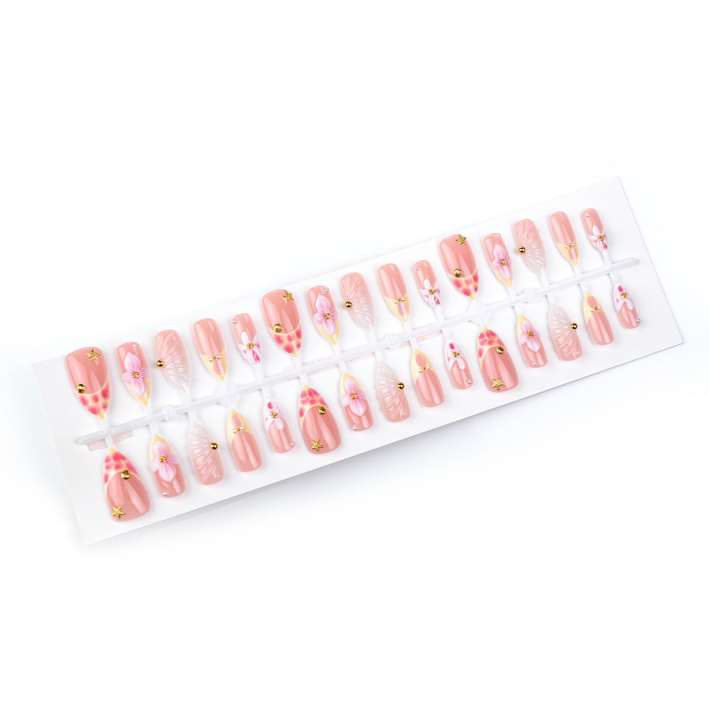 Artificial nail set with elegant rose and gold embellishments Acalora