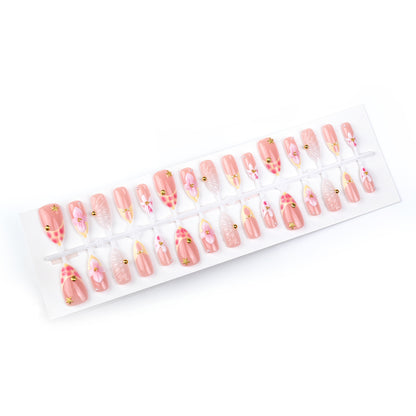 Artificial nail set with elegant rose and gold embellishments Acalora