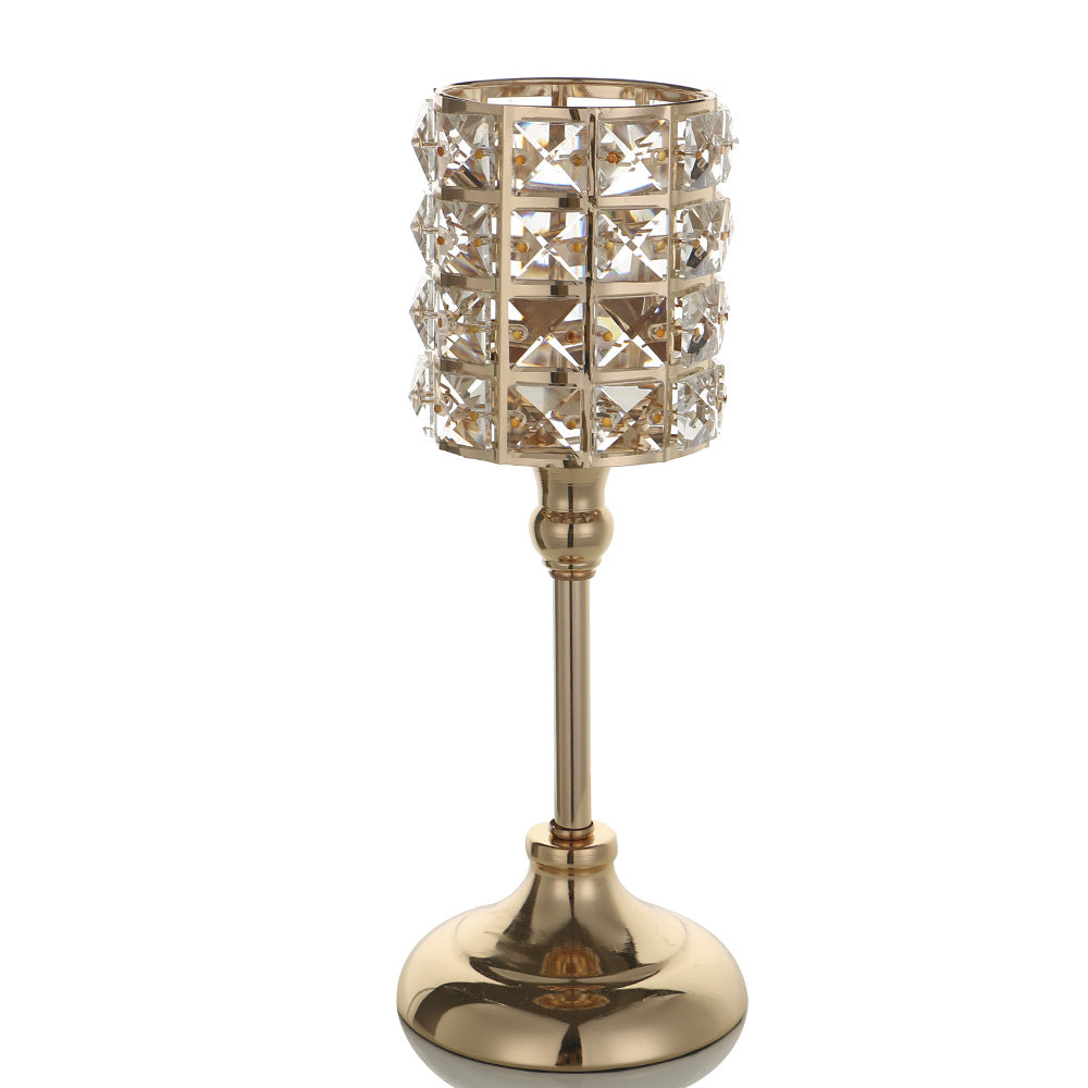 Crystal Embellished Metal Tealight Holder with Tall Pedestal Base Acalora
