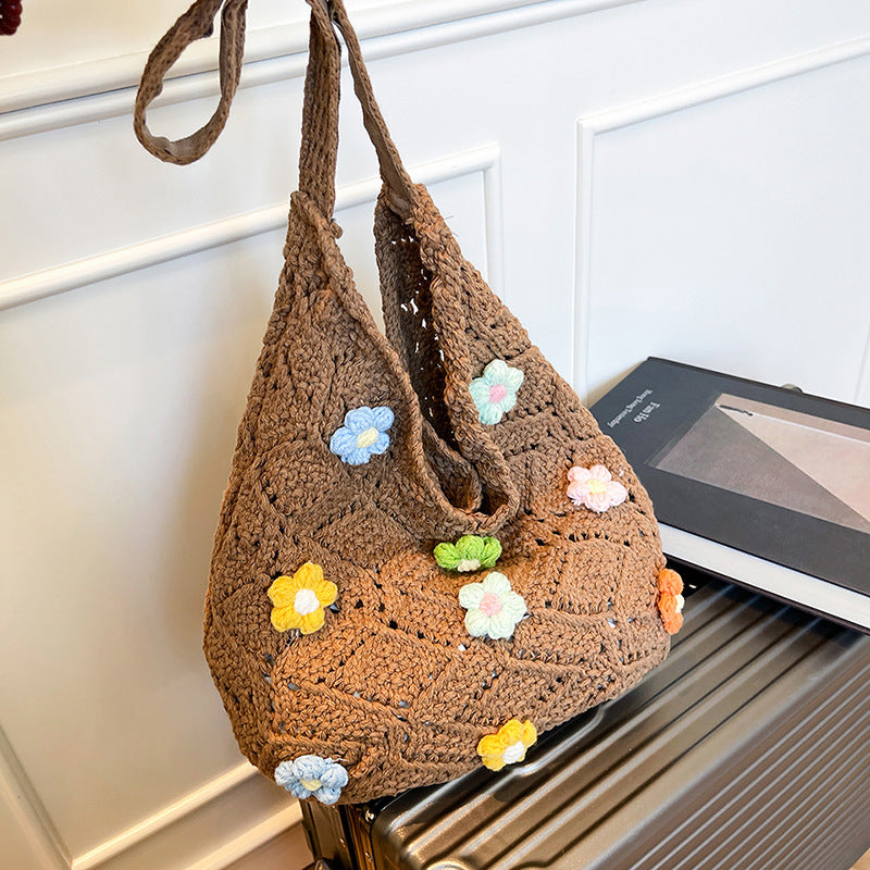 Floral Embellished Crochet Shoulder Bag Acalora