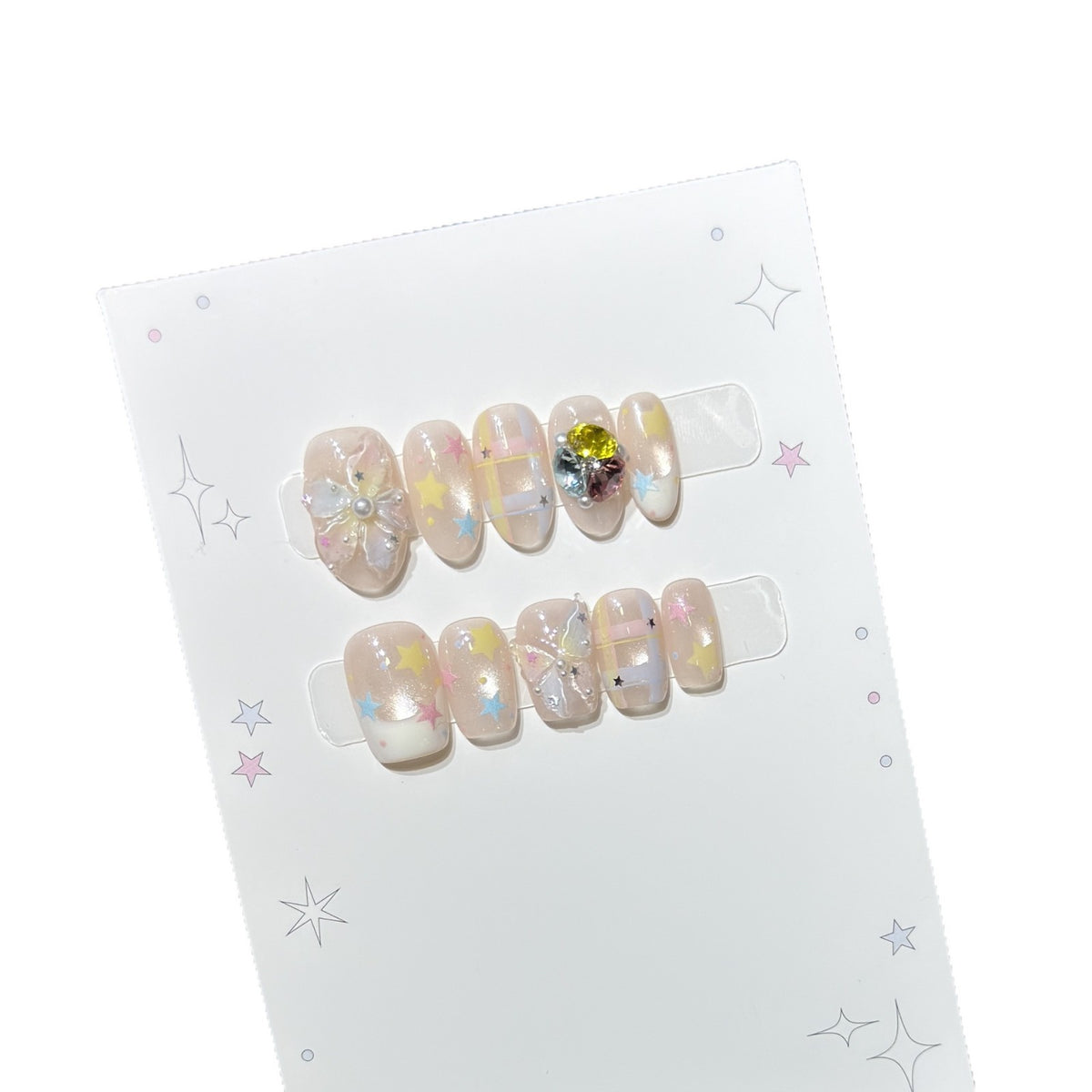 Decorative Press-On Nail Art Set with Gem Accents Acalora