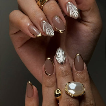 Elegant Press-On Nail Set with Decorative Metallic Tips Acalora