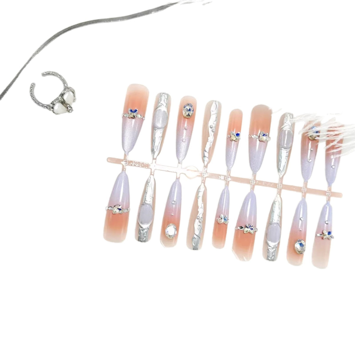 Artificial nails with elegant glitter and crystal accents Acalora
