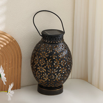 Moroccan-Style Cutwork Metal Candle Lantern with Hanging Handle Acalora