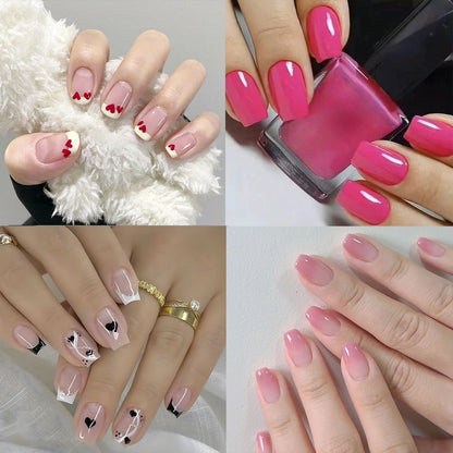 Artistic Press-On Nail Set with Heart and Classic Designs Acalora