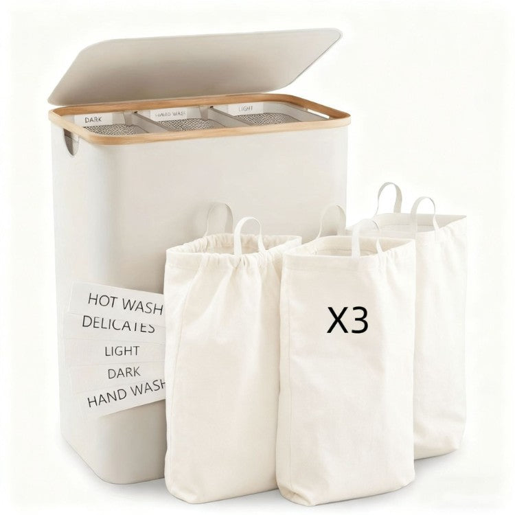 Laundry separation system with three compartments and removable inner pockets Acalora