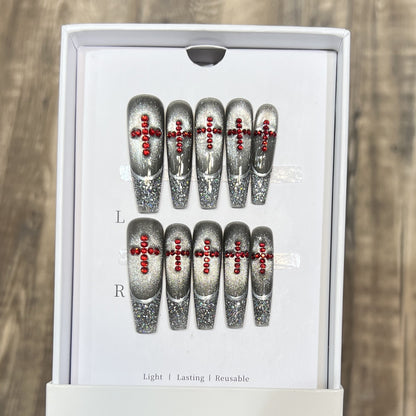 Luxury Glitter Press-On Nail Set with Crystal Accents Acalora