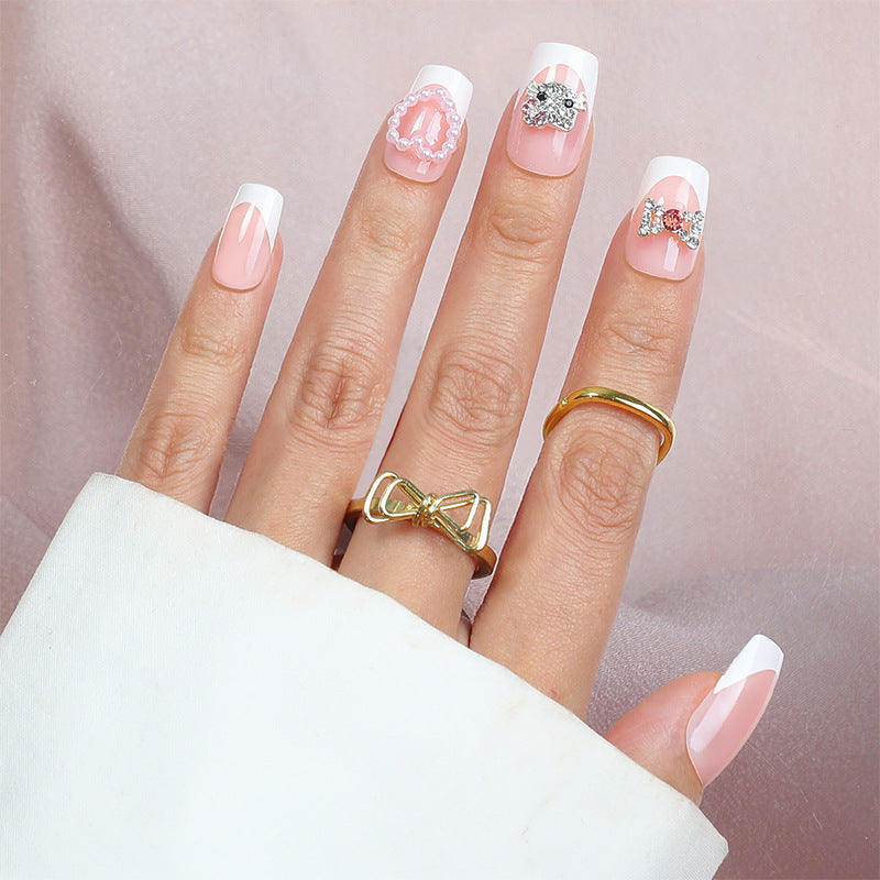 Premium Decorative Press-On Nail Set with Rhinestone and Gem Accents Acalora