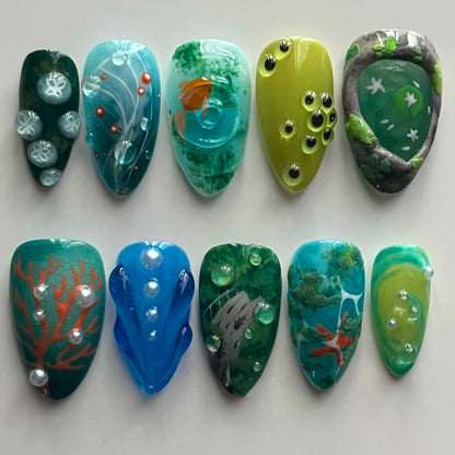 Artistic Ocean-Inspired Press-On Nails Acalora