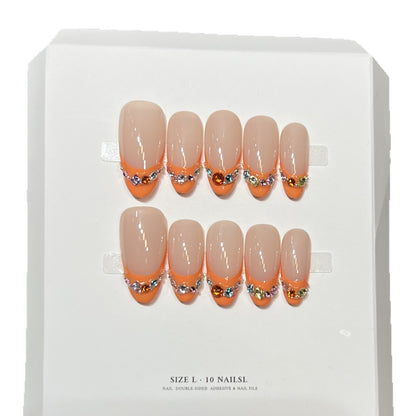 Decorative Press-On Nail Set with Rhinestone Accents Acalora