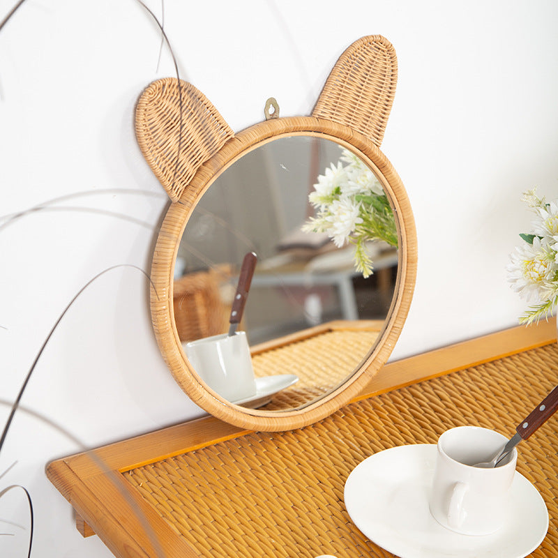 Round Wall Mirror with Rattan Design Acalora