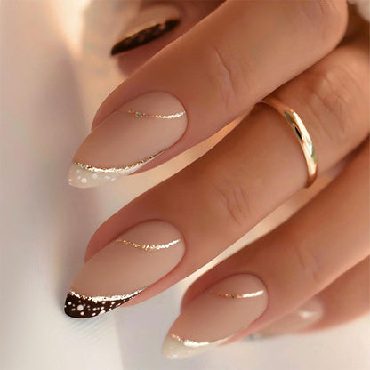 Stylish Stiletto Press-On Nail Art Set with Gold Accents Acalora