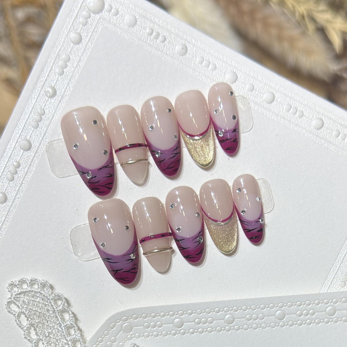 Artistic Stiletto Press-On Nail Set with Rhinestone Accents Acalora