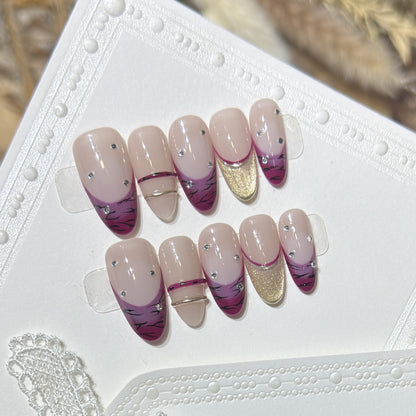 Artistic Stiletto Press-On Nail Set with Rhinestone Accents Acalora