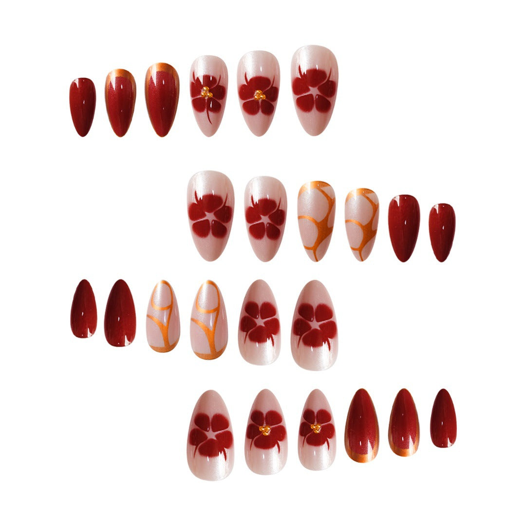 Artistic Press-On Nail Art Set with Floral Accents Acalora