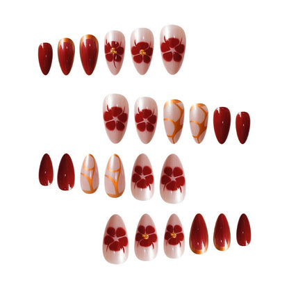 Artistic Press-On Nail Art Set with Floral Accents Acalora