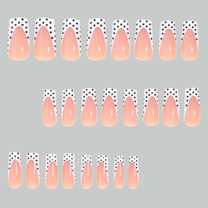 Artistic Long Press-On Nail Tips with Polka Dot Design Acalora