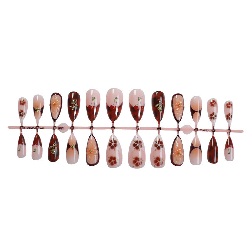 Artistic Press-On Nail Set with Elegant Floral Decor Acalora