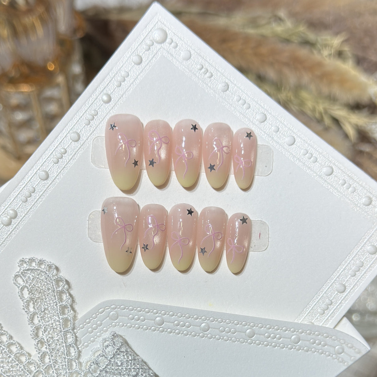 Press-On Nail Set with Bow and Star Accents Acalora