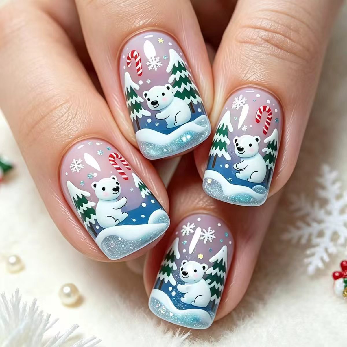 Holiday-Themed 3D Polar Bear Nail Art Acalora