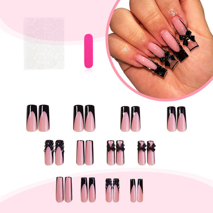 Decorative Press-On Nail Art Set with Elegant Bow Accents Acalora
