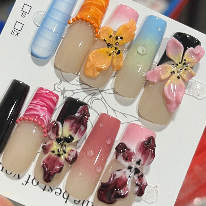 Handcrafted Floral Design Press-On Nail Set Acalora
