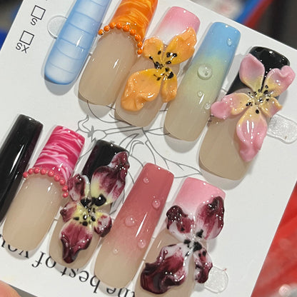Handcrafted Floral Design Press-On Nail Set Acalora