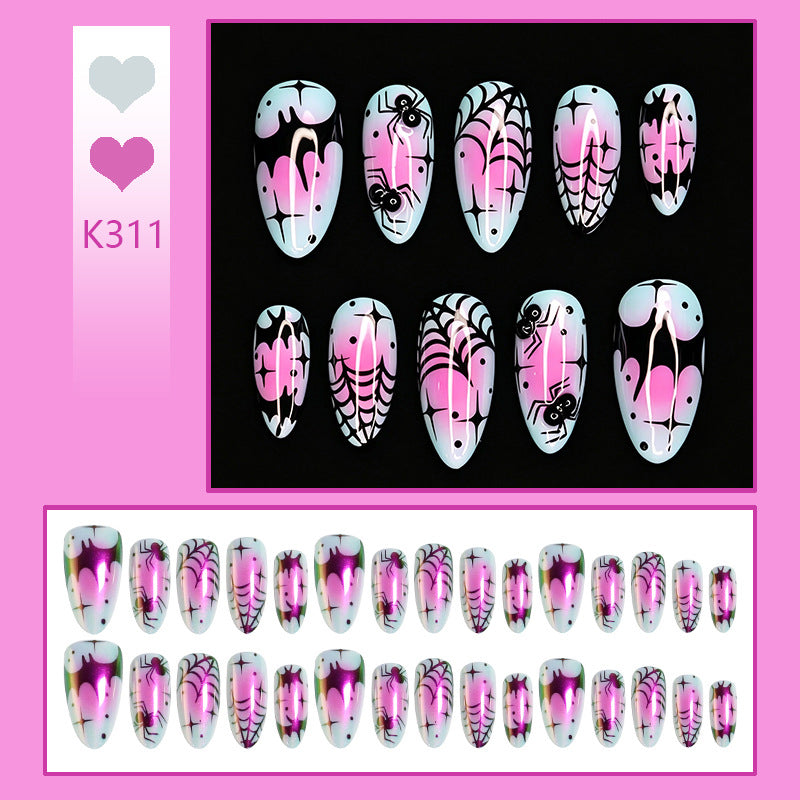 Creative nail art set with creepy spider design and colorful pattern Acalora