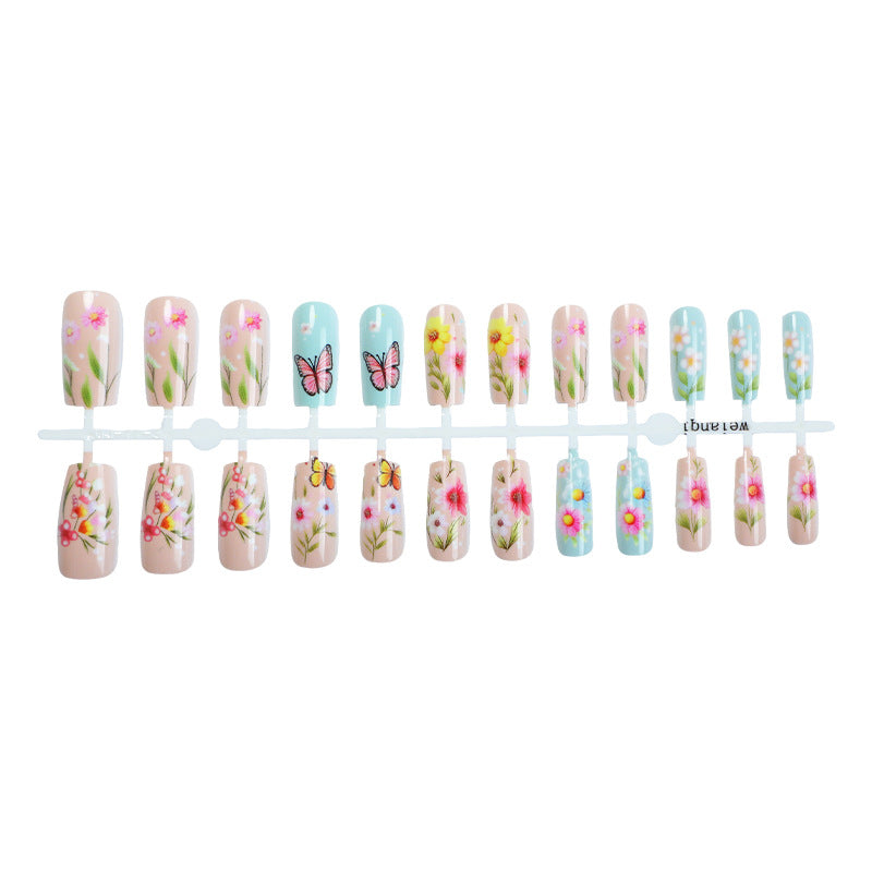 Decorative Press-On Nail Art Set with Floral and Butterfly Designs Acalora