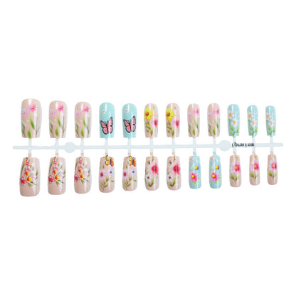 Decorative Press-On Nail Art Set with Floral and Butterfly Designs Acalora